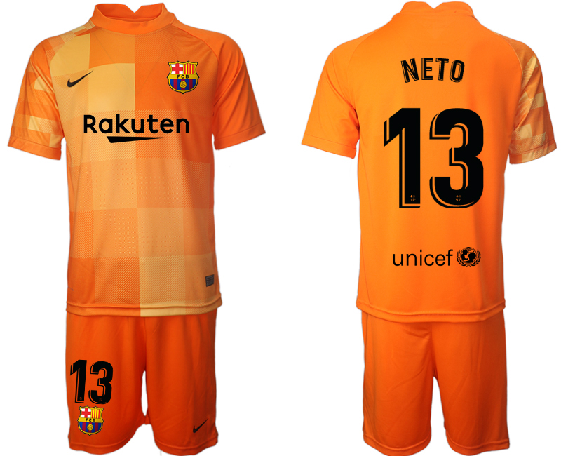 Men 2021-2022 Club Barcelona orange red goalkeeper #13 Soccer Jersey->barcelona jersey->Soccer Club Jersey